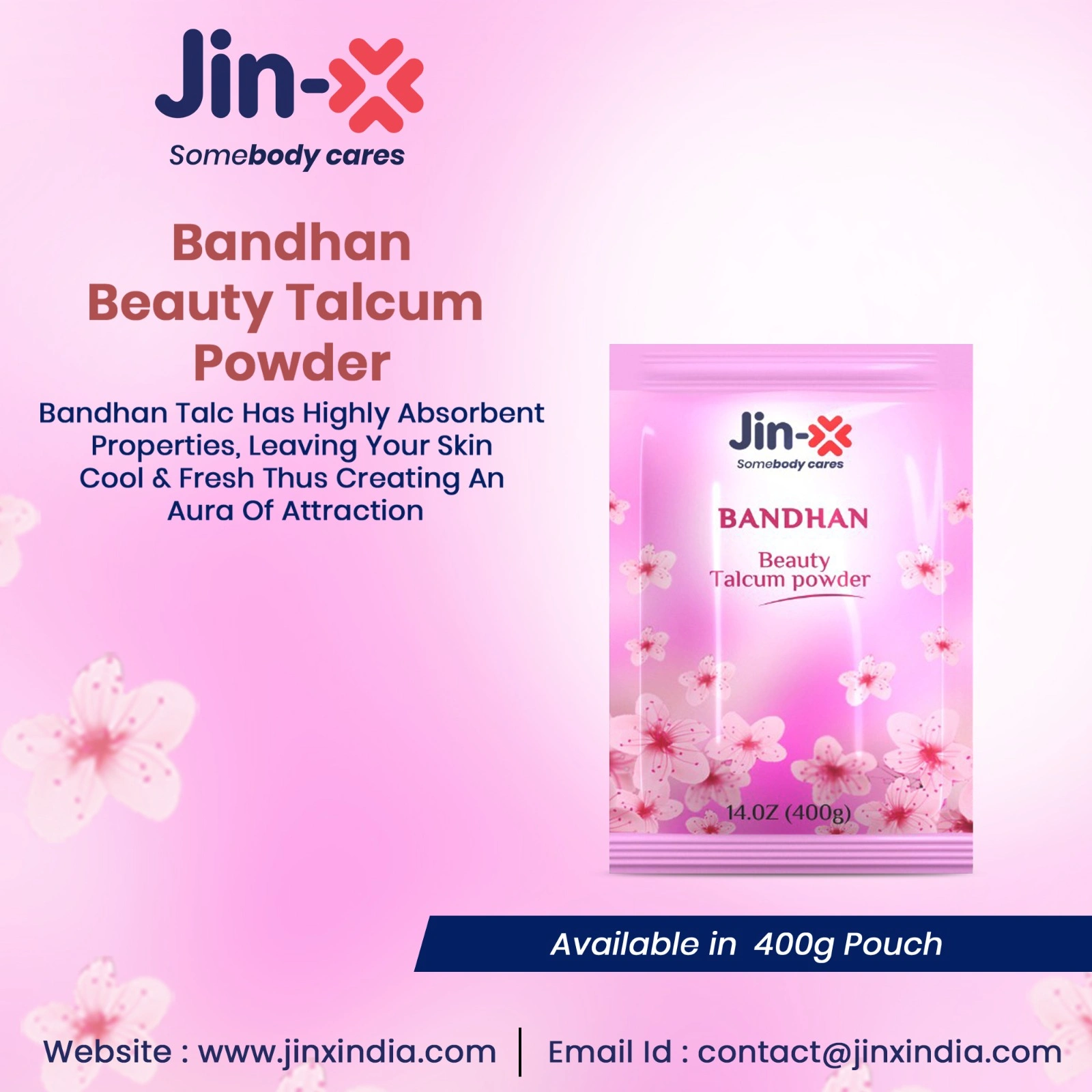 JINX Bandhan Natural White Body Talcum Powder 400gm Pouch for Beauty Salons-400gm-2