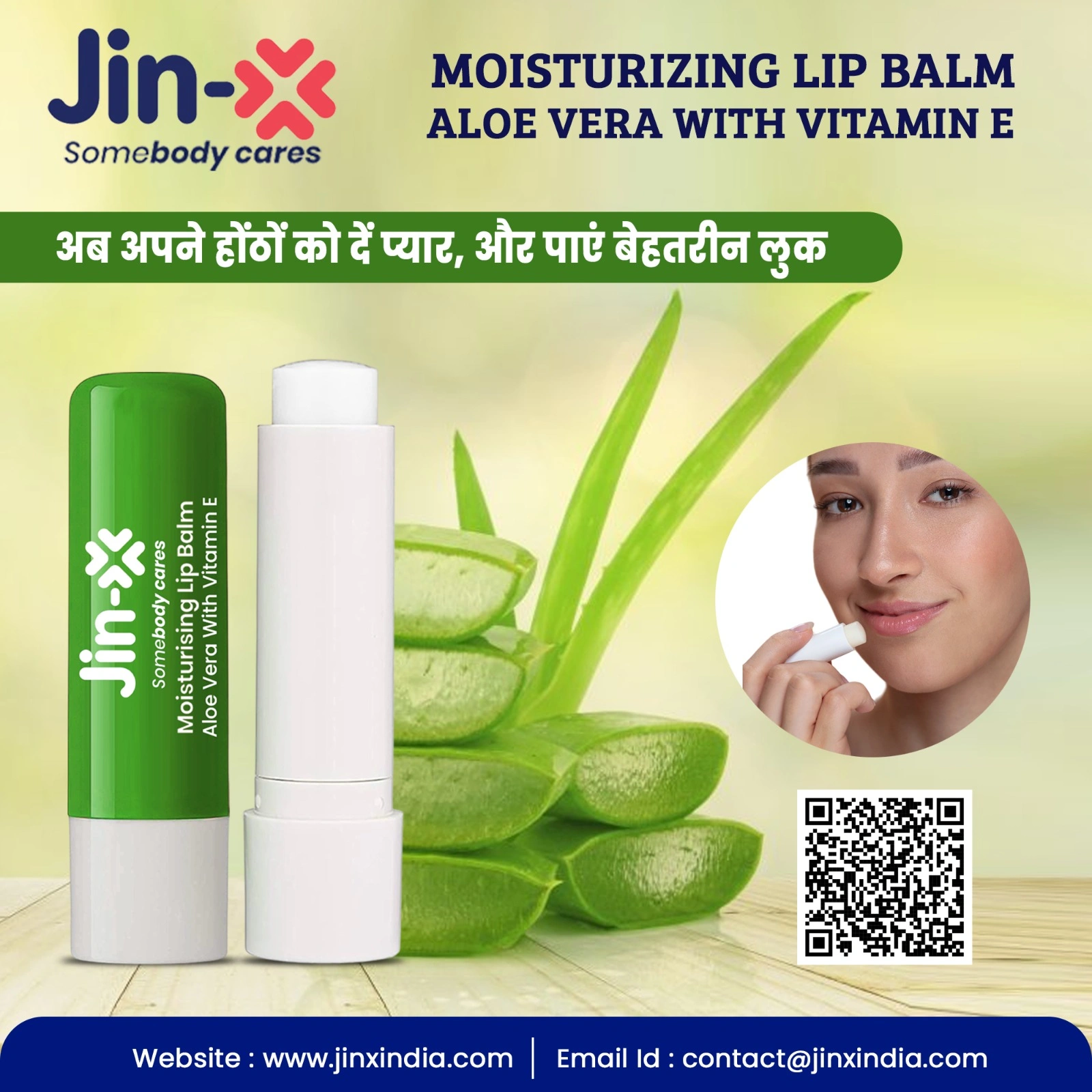 JIN-X Moisturising  Lip Balm Stick Aloe Vera with Vitamin E-LP001