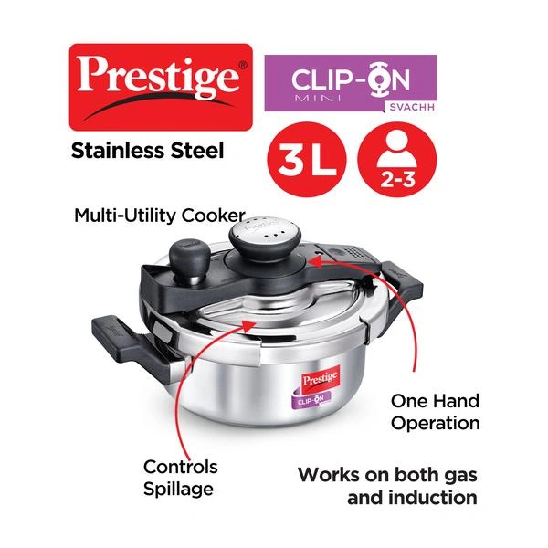 Clip On Mini Svachh SS Pressure Cooker 3 L with Glass lid-20231