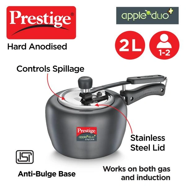 Apple DUO Plus Svachh Hard Anodised Pressure Cooker, 2.0 L-20262