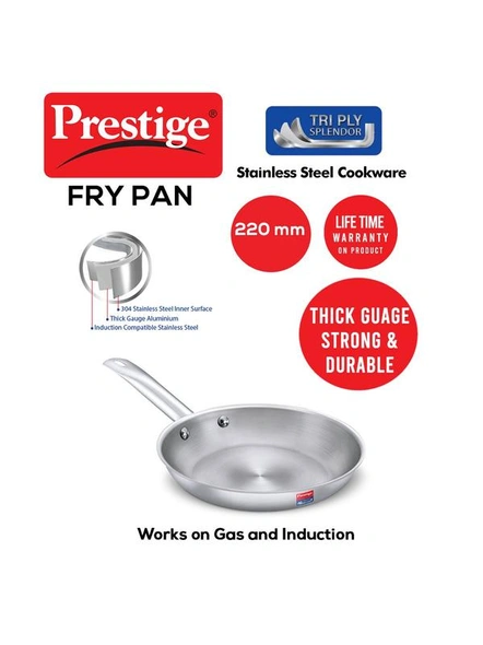 TriPly Spledor Fry Pan without Lid, 220 mm, 1.2 Litre-37413