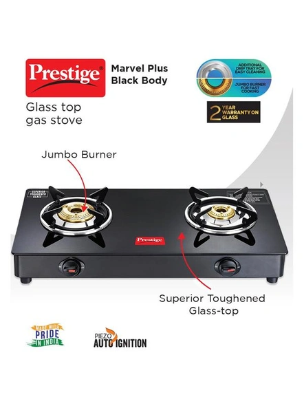 Prestige Marvel Plus Auto Ignition 2 Burner Glass top, GTM 02 AI, Black-40110