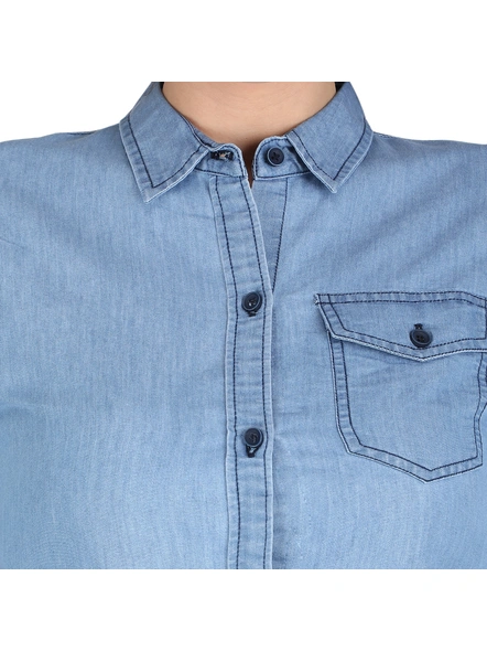 Blue Button-down Denim Shirt-S-5