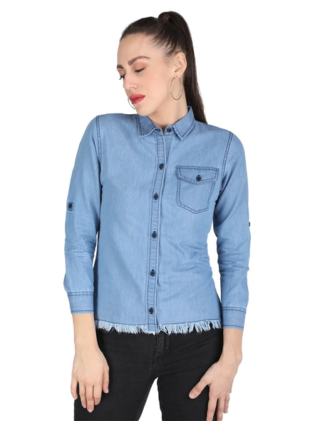 Blue Button-down Denim Shirt-XL-1