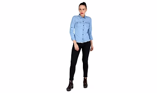 Fringed Curved Blue Denim Shirt
