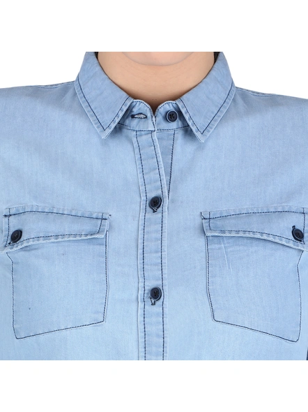 Fringed Curved Blue Denim Shirt-XL-5