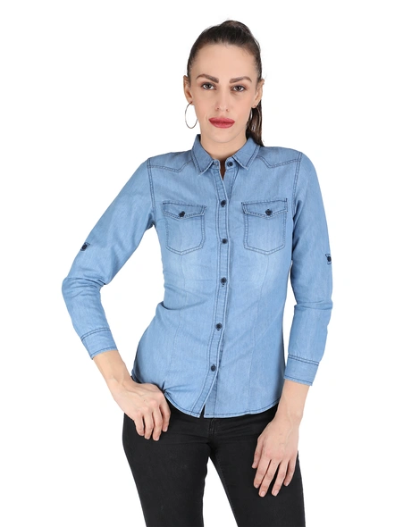 Blue Washed Denim Shirt-XL-1