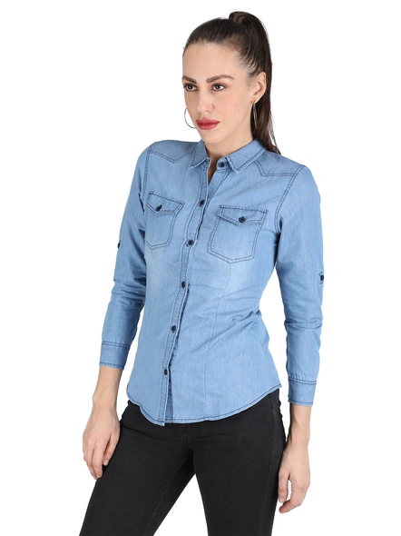 Blue Washed Denim Shirt-XL-2