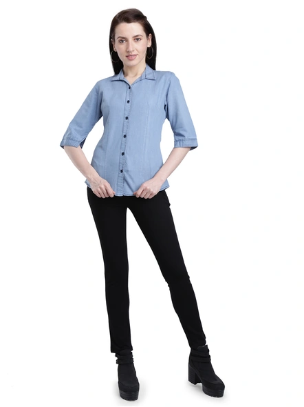 Plain Blue Denim Shirt-S-1