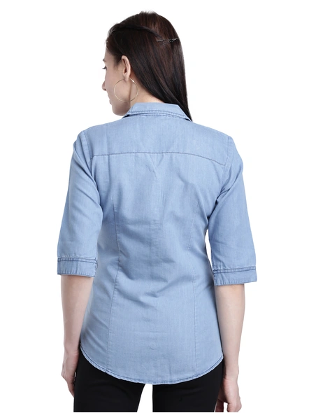 Plain Blue Denim Shirt-S-4