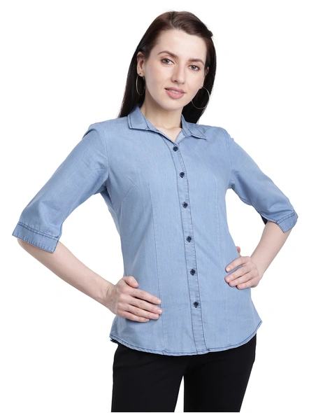 Plain Blue Denim Shirt-M-2