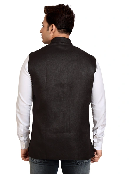 Black Slim Fit Textured Knit Nehru Jacket-L-Black-3