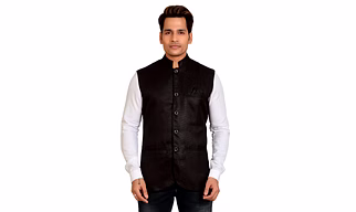Black Slim Fit Textured Knit Nehru Jacket