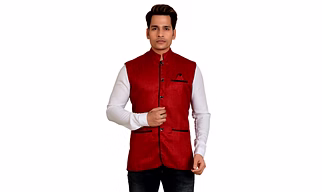 Red Jute Nehru Jacket