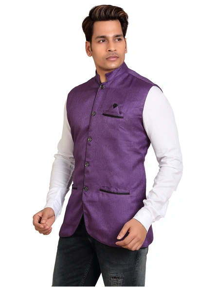 Solid Men Purple Nehru Jacket-M-1