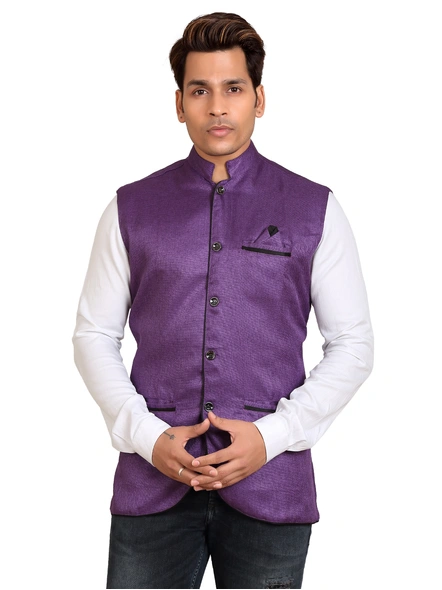 Solid Men Purple Nehru Jacket-SMPNJ-L