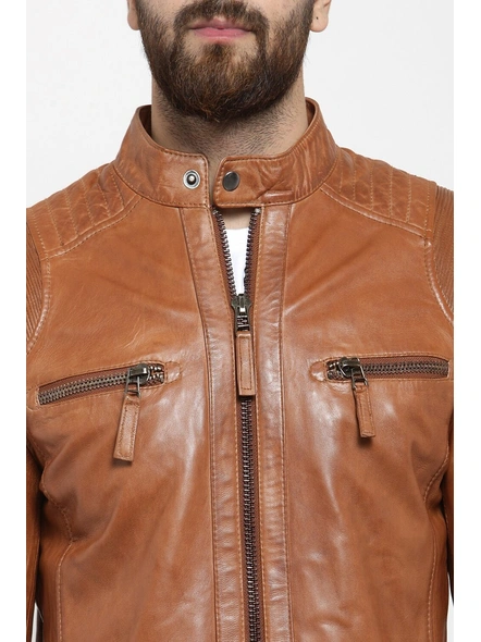 Mens Brown Biker Leather Jacket-XL-3