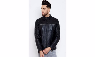Mens Black Biker Leather Jacket