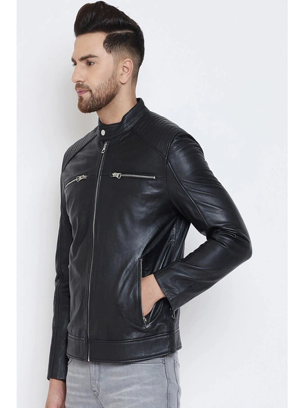 Mens Black Biker Leather Jacket-XXXL-3