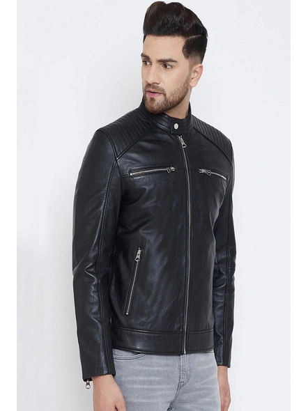 Mens Black Biker Leather Jacket-XS-2