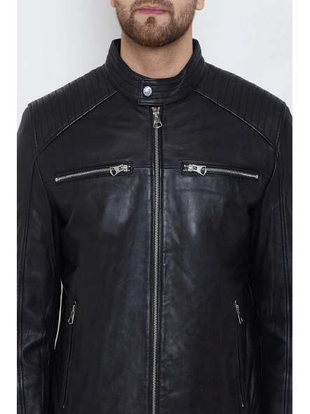 Mens Black Biker Leather Jacket-XS-1