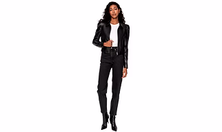 Puff Sleeves Black Leather Jacket
