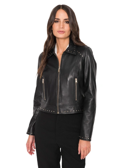 Leather Quilted Black Biker Jacket-L-4