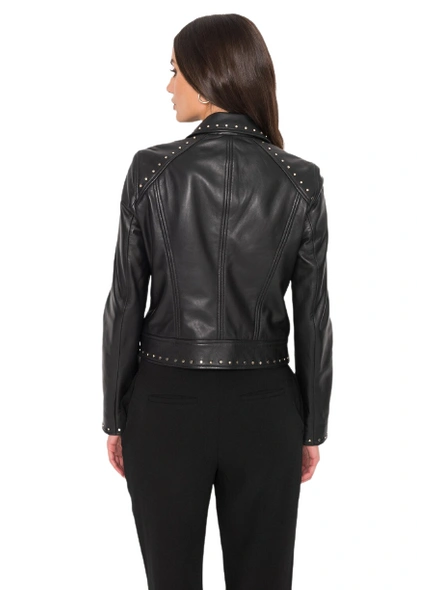 Leather Quilted Black Biker Jacket-M-2