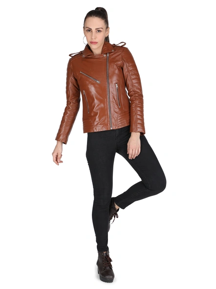 Biker Brown Leather Jacket-XS-1
