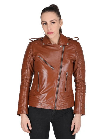 Biker Brown Leather Jacket-BBRLJ-XXL
