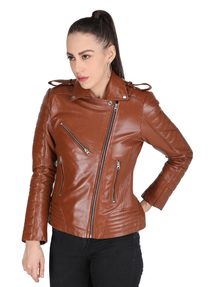 Biker Brown Leather Jacket-S-3