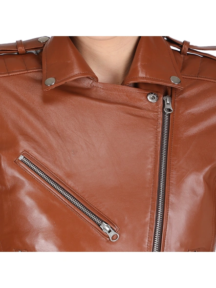 Biker Brown Leather Jacket-L-4