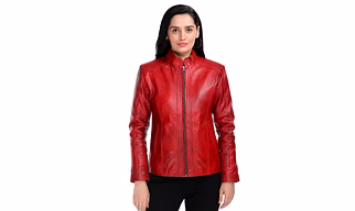 Slim Fit Zip-Front Leather Red Biker Jacket