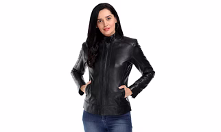Slim Fit Zip-Front Leather Black Biker Jacket