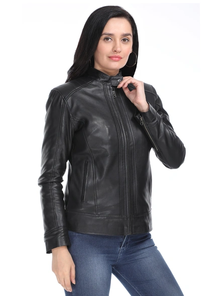 Slim Fit Zip-Front Leather Black Biker Jacket-XXXL-3