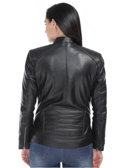 Slim Fit Zip-Front Leather Black Biker Jacket-XL-4