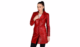Sheepskin Leather Red Trench Coat