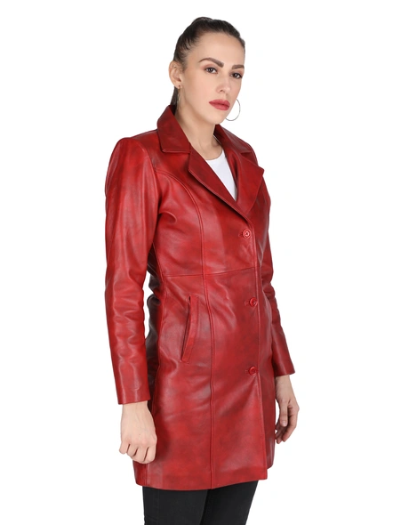 Sheepskin Leather Red Trench Coat-M-2