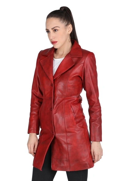 Sheepskin Leather Red Trench Coat-XS-3