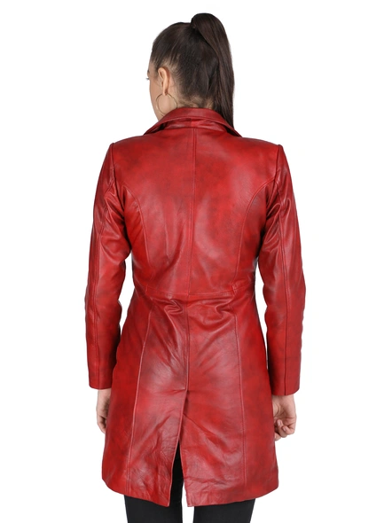 Sheepskin Leather Red Trench Coat-S-4