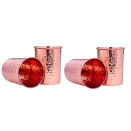 BulkySanta Pure Copper Glasses with Hammered Design (300 ML) - Set of 4