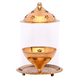BulkySanta Exquisite Brass Akhand Diya with Cover | Traditional Brass Jyot | 6" x 4" x 4"