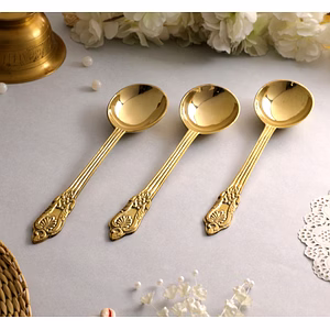Exquisite Brass Serving Spoons Set with Handcrafted Etching Design (Set of 3)