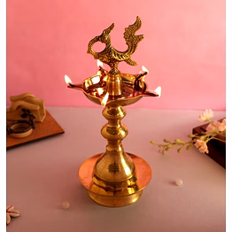 pure brass kerala fancy chirag diya | peacock diya | brass samai kuthuvilakku | brass nilavilakku (height - 10 inches) (weight - 620 grams approx.)