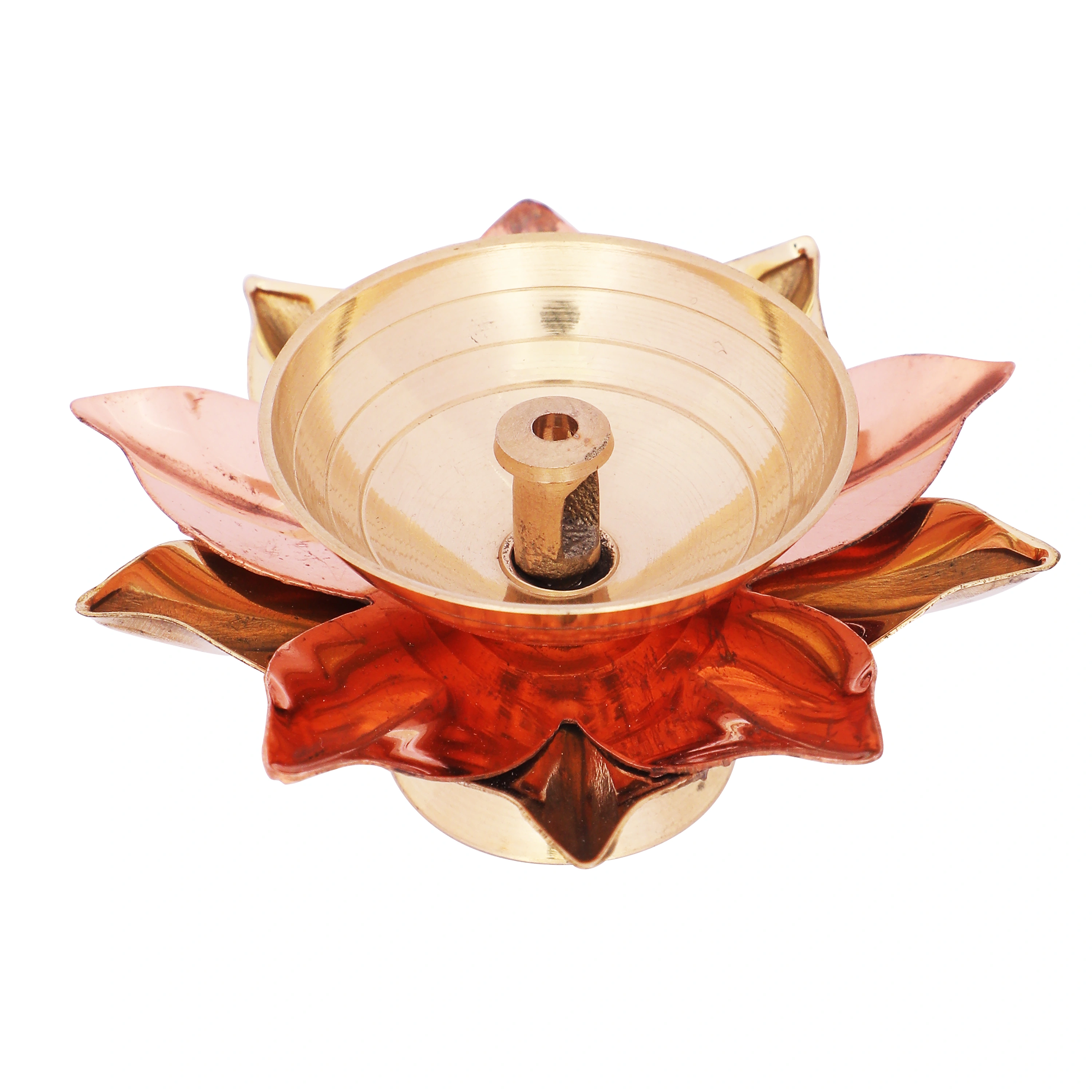 Brass Lotus Kamal Shape Metal Diya | Home Temple Decoration Oil Lamp Gift Items (Brass &amp; Copper) (Size 3&quot; x 3&quot; x 1.5&quot;) (2)-Copper Brass-2