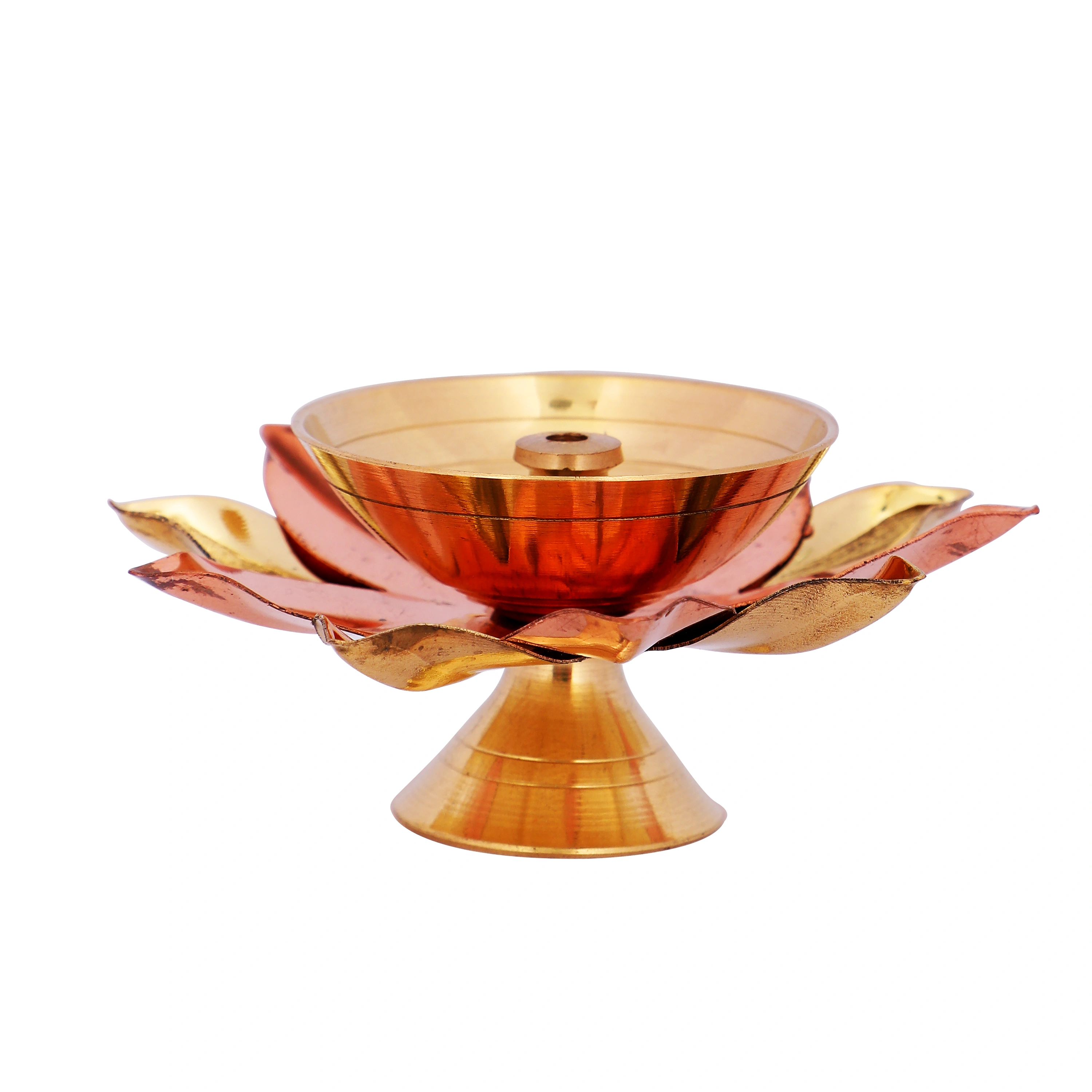 Brass Lotus Kamal Shape Metal Diya | Home Temple Decoration Oil Lamp Gift Items (Brass &amp; Copper) (Size 3&quot; x 3&quot; x 1.5&quot;) (2)-Copper Brass-4