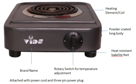 VIDS 2000 Watt Coil Electric Stove | G Coil Hot plate 2000 watt | Electric Cooking Heater | Induction Cooktop-3