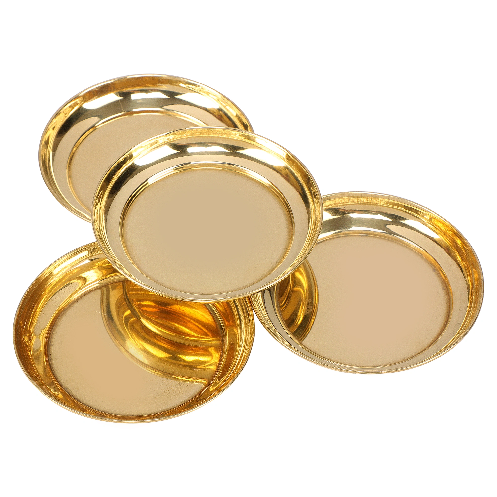 BulkySanta Brass Pooja Thali Set (3.5-inch) - Pack of 4 Plates-Brass-8