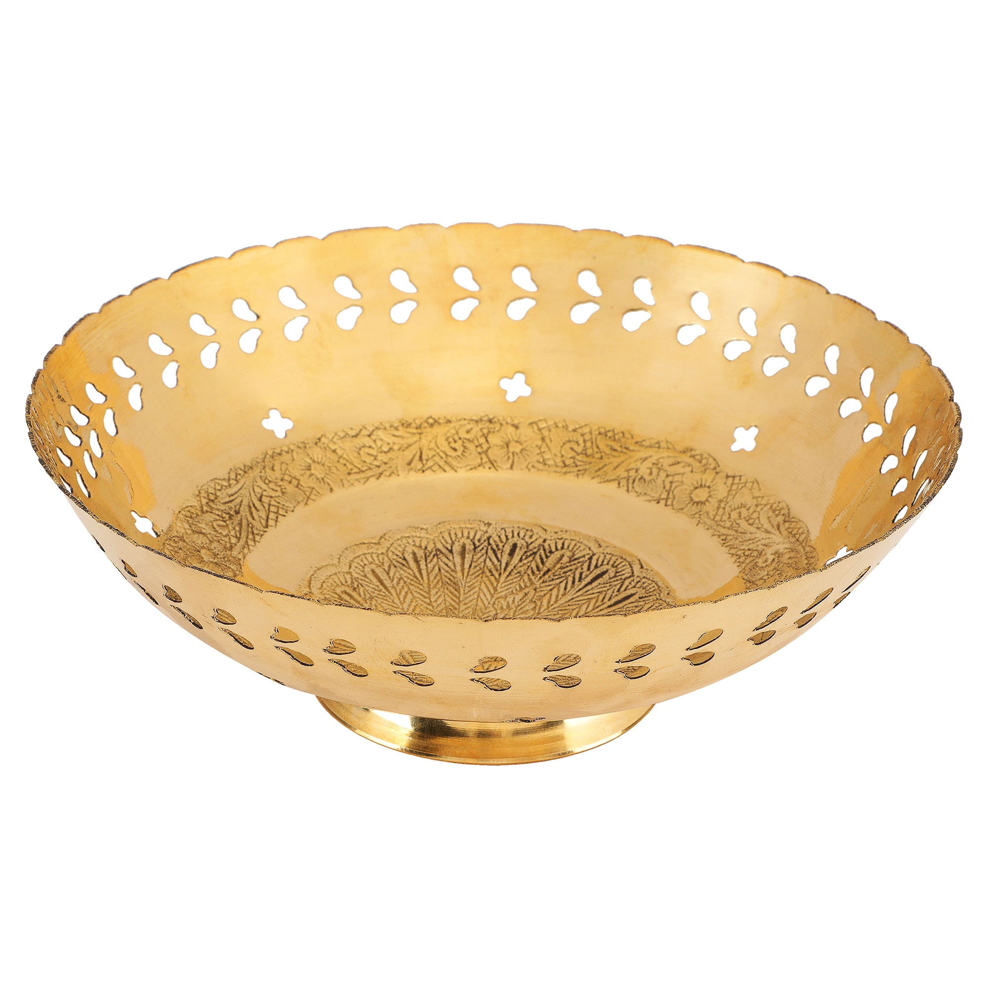 BulkySanta Brass Fruit Bowl with Hand Engraved Design (Size - 7 inches Approx.) (Brass)-1