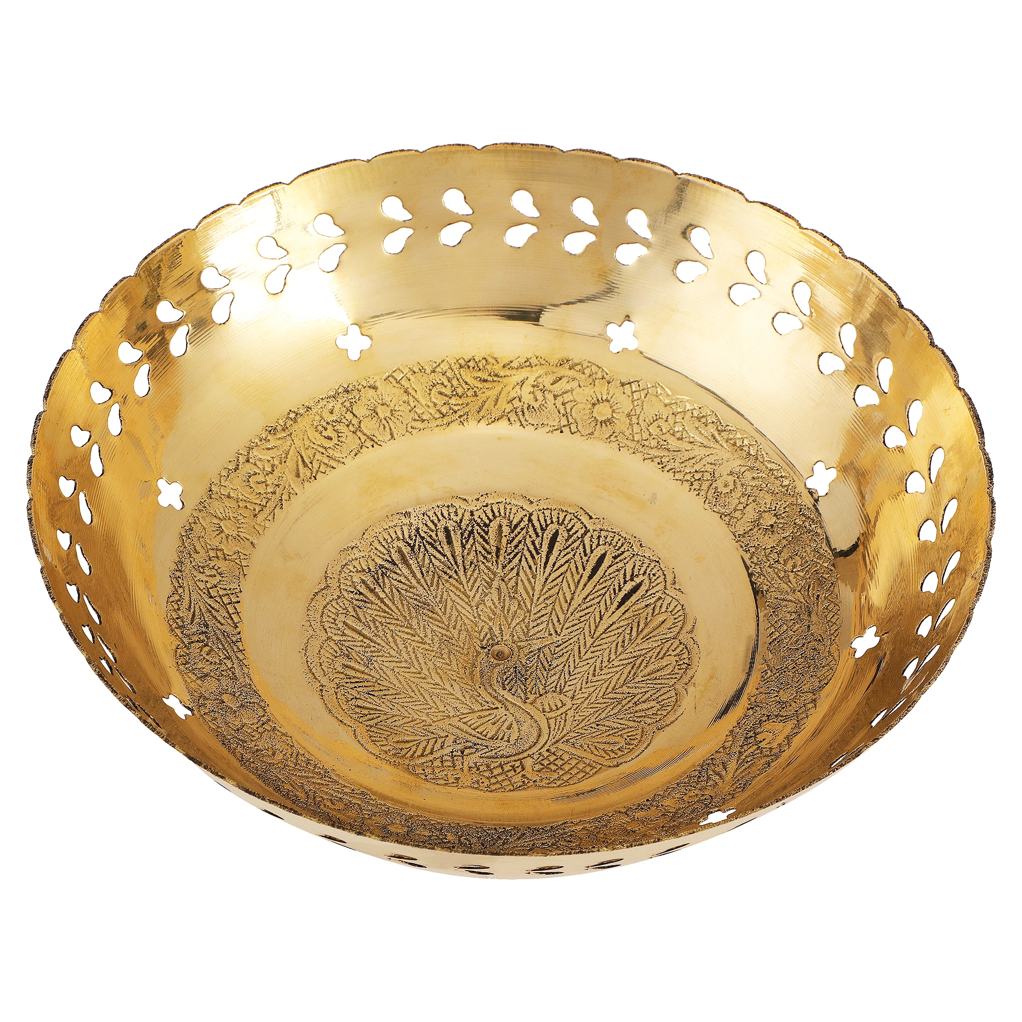 BulkySanta Brass Fruit Bowl with Hand Engraved Design (Size - 7 inches Approx.) (Brass)-2